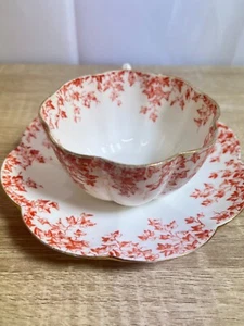 Antique Foley China Red Ivy Teacup & Saucer Duo – Pair – Rd No. 175636 (c.1891) - Picture 1 of 7