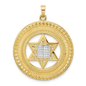 14K Two-tone Gold Solid Star & Torah Inside Frame Pendant - Picture 1 of 4