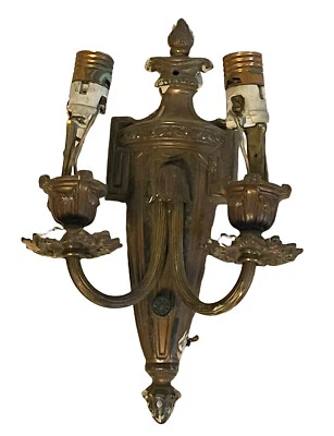 古董重型铸造2臂灯壁灯帝国灯具火炬11.5英寸 — 第 1/4 张图片