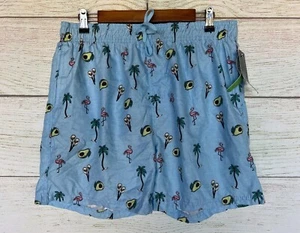 Burnside Trunk Swim Shorts Mens Large Flamingo Blue Tropical Trunk Shorts New - Picture 1 of 3