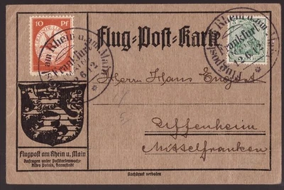 Germany, 1912 Rhein Main flown postcard with special stamp and cancel  -HI49 - Image 1 of 3