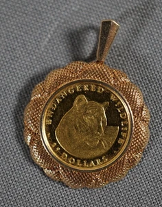 Cook Islands 1990 1.2g Gold $25 Endangered Wildlife Tiger Coin - 1.6g 14k Bezel - Picture 1 of 4
