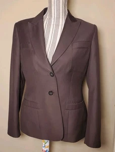 Blazer Anne Klein Mujer Marrón Sólido A Medida 2 Botones Bolsillos Talla 8 Forrado Carrera - Imagen 1 de 8