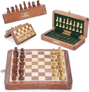 7" X 7" Royal Handmade Magnetic Travel Pocket Chess Set Folding Game Board - Picture 1 of 7