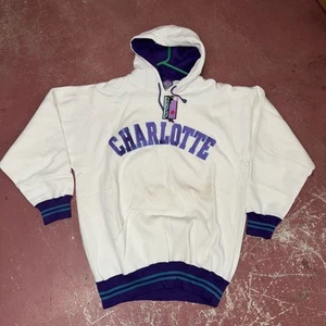 Nwt Vintage 90s Charlotte Hornets Hoodie Sweatshirt Script Xl NBA Rap Hip Hop - Picture 1 of 6