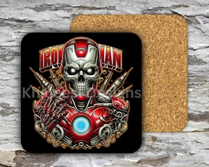 Exclusive MARVEL IRONMAN Superhero Skull 01 Hardboard MDF Square Coasters - Picture 1 of 4