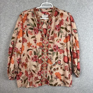 Johnny Was Paris mühelos bestickte 100 % Ramie rosa Blumen Bluse Gr. Small - Bild 1 von 6