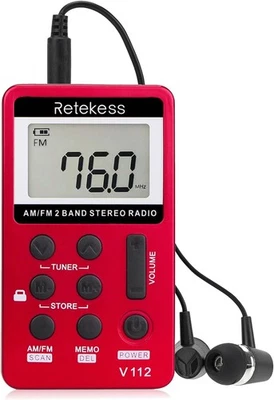 Retekess V112 AM FM Portable Pocket Radio, Receiver, Digital Tuning Red  - Image 1 of 4