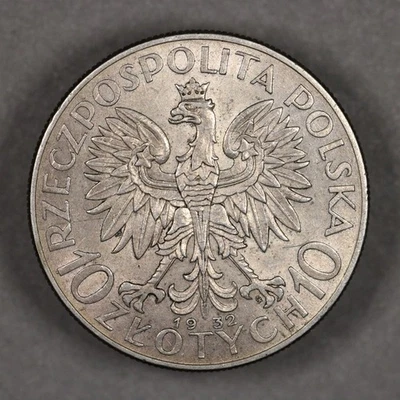 10 zlotychos brillantes de plata Polonia 1932 W Foto 1 de 2