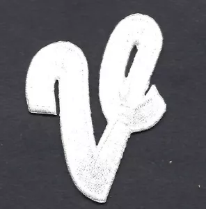 SCRIPT LETTERS - White Script 2" Letter "V" - Iron On Embroidered Applique - Picture 1 of 1