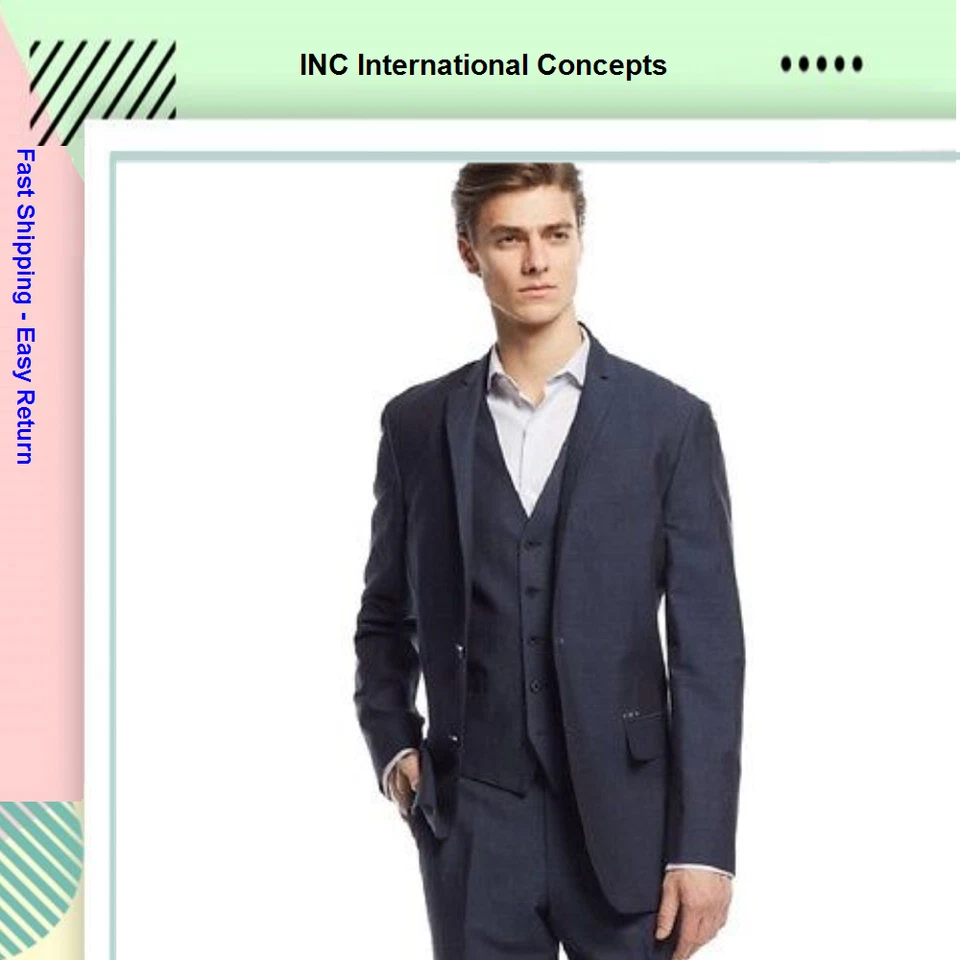 Inc International Concepts Blue Neal Linen-Blend Blazer Size Large - Image 1 of 1