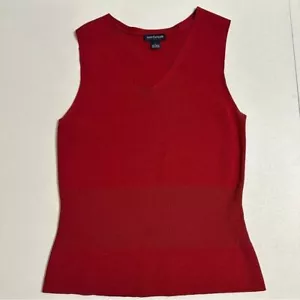 Ann Taylor Red Sleeveless Knit V-neck Sweater Vest Tank Ribbed Waist Stretch L - Picture 1 of 4