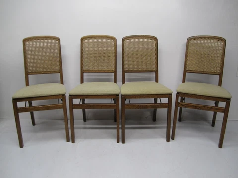 Set 4 Vtg Mid Century 1970s Stakmore Wooden Folding Chairs Cane Back Cover
