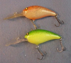 2 ~VTG Bill Norman Lures Deep Little N 1/2 oz Mix Clrs Orange Craw & Green Chart - Picture 1 of 5