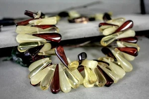 Fossilized Two Tone Honey Cognac Amber Bead 28" Screw On Necklace 7244 - Picture 1 of 2