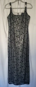 Bari Jay schwarz formelles Abendkleid Gr. 7-8 Abschlussball Spitze über weißen Pailletten silber - Bild 1 von 16