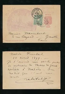 FUNCHAL PORTUGAL MADEIRA ILLUSTRIERTES GANZSACHEN VERBESSERT 1899 nach GRENOBEL - Bild 1 von 3