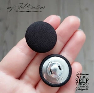 Pair of Round Black Sew on Fabric Textile Shank Buttons Craft Coat Upholstery - Picture 1 of 4