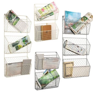 Simple Wire Magazine Newspaper Basket Wall Mounted Post Storage Rack Holder - Picture 1 of 8