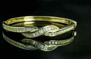 6Ct Baguette & Round Cut Lab Created Diamond Women's Bangle Bracelet 925 Silver - Picture 1 of 6