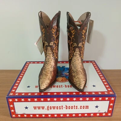 GO WEST BOOTS PYTHON " FLORES ROUGE"  BROWN SIZE 7 - Photo 1/4