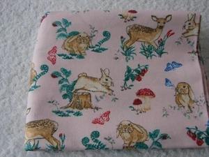 Bunnies & Deer Pink Flannelette Cotton Fitted Cot Sheet Handmade - Picture 1 of 3