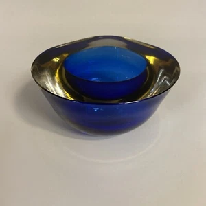 Sapphire blue flat rim poli seguso era sommerso art glass bowl murano geode B150 - Picture 1 of 7