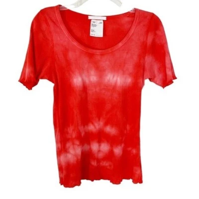 NUEVO Casco Base Larga Manga Corta Acanalado Tie Dye Algodón Camiseta Rojo Volcán S Foto 1 de 4