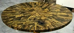 18" Round Tiger Eye Stone Sofa Center Table Handmade Modern Arts Furniture Decor - Picture 1 of 8