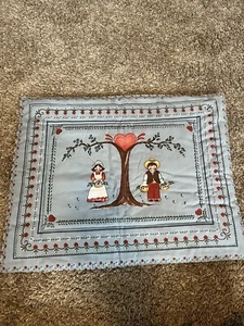 1970s Amish Country Kitsch Patchwork Quilt Panel Harvest Blue Barnyard VTG - Picture 1 of 4