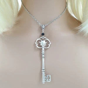 Halloween Gothic Magic Silber Schlüssel Gothic Dämon Schädel Kopf Halskette Schmuck Geschenk - Bild 1 von 9