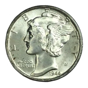 1944-D 10C FB Mercury Dime Full Bands Gem BU # - Bild 1 von 2