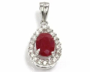 Women's 2.30ctw Natural Diamond & Ruby In 14k White Gold Halo Tear Drop Pendant - Picture 1 of 13