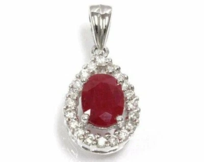 Women's 2.30ctw Natural Diamond & Ruby In 14k White Gold Halo Tear Drop Pendant - Image 1 of 4