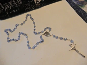Our LADY of the SNOWS Powder Blue ROSARY Beads w/Silver tone & Crucifix ~Pretty! - Picture 1 of 12