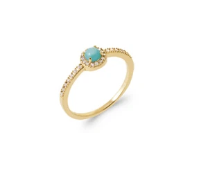 18 Carat Gold Plated Ring - Round Solitaire Zirconium And Amazonite - Picture 1 of 5