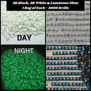 AU SELLER 3000 Drills Diamond Painting SQUARE AB White, AB Black, Luminous Glow - Imagen 1 de 4
