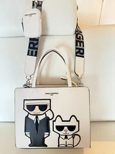 NWT KARL LAGERFELD MAYBELLE SATCHEL CROSSBODY BAG WHITE $198 W AIRPOD CASE - Picture 1 of 9