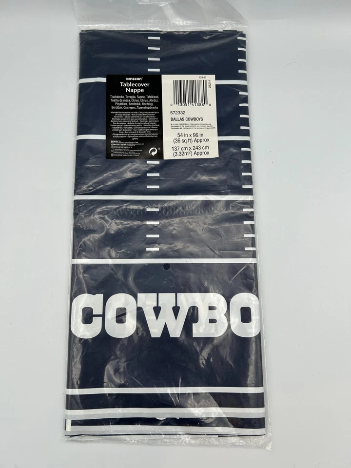 Amscan Dallas Cowboys Plastic Table Cover 54" x 96" Blue Football Field - Image 1 of 4