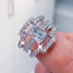 3pcs/set 925 Silver Rings Women Luxury Cubic Zirconia Jewelry Size 6-10 - Bild 1 von 4