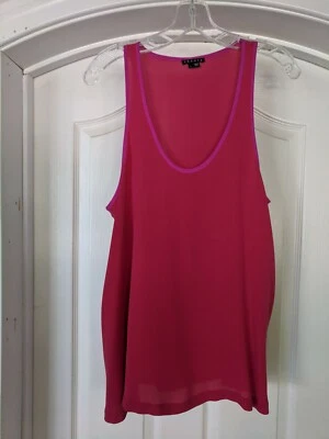 BLUSA DE SEDA VERMELHA ROSA QUENTE TEORIA SEM GOLA SEM MANGAS EXCELENTE ESTADO USADO - Imagem 1 de 2