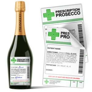 Prosecco verschreibungspflichtige medizinische Alkoholflasche Geschenk lustige Getränke Aufkleber Etikett - Bild 1 von 1