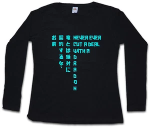 NEVER EVER CUT A DEAL WITH A DRAGON DAMEN LANGARM T-SHIRT Shadowrun - Bild 1 von 1