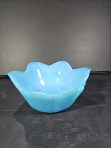 Cuenco de loto de vidrio de escoria azul Fenton de colección, 7" X 3" de alto - Imagen 1 de 7