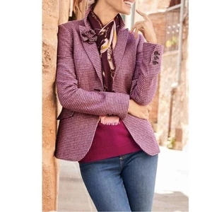 Blazer Traje Chaqueta Manga Larga Talbots Rosa Mezcla Lana Pata de Gallo Texturizado 14WP - Imagen 1 de 11