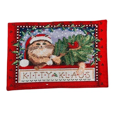 Juego de 3 manteles decorativos navideños tapiz vintage de gatito Claus para gatos Foto 1 de 2