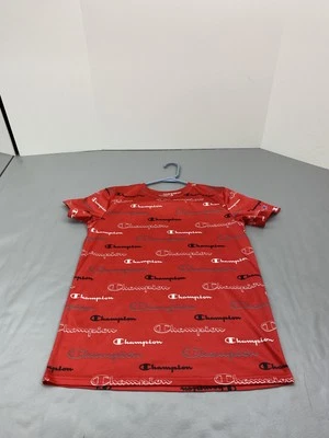 Champion Shirt Youth 18 20 Red All Over Logo Print Athletic Tee Boys Kids - Image 1 of 4