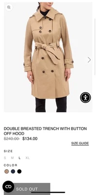 London Fog Trench Coat with Hood L722433H93 British Khaki Medium MSRP$134 - Image 1 of 4