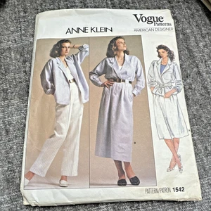 FREE SHIP! 1542 Vogue Patterns American Designer Anne Klein Size 10 - Picture 1 of 2