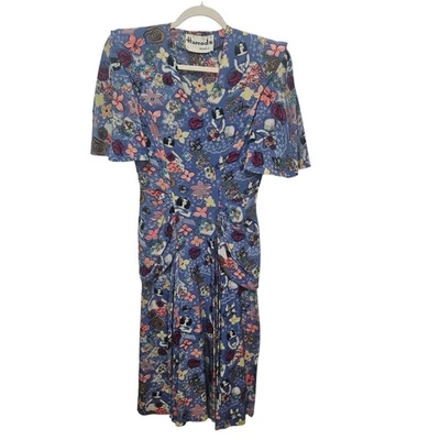 Vestido de Seda Harrods Vintage Azul Floral Niña Estampado de Flores Aprox Talla 6 Foto 1 de 4